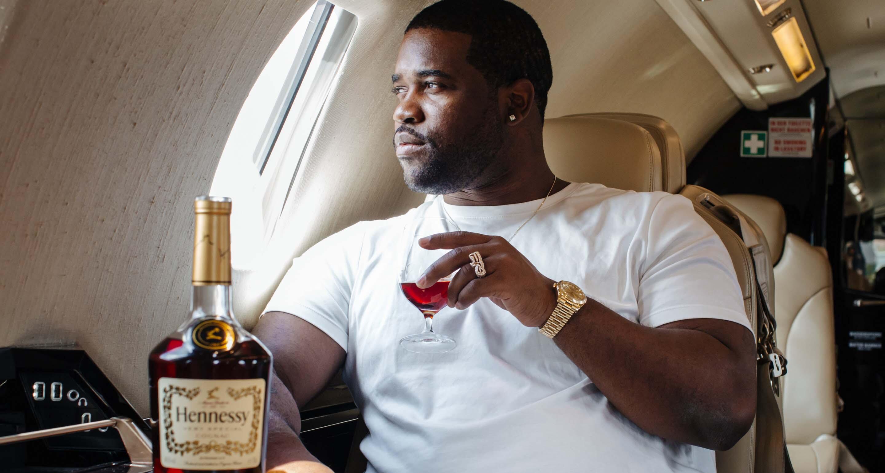 A$AP Ferg relaxes with the world's oldest and finest cognac, Hennessy V.S, on his private flight to the Hennessy Maison.