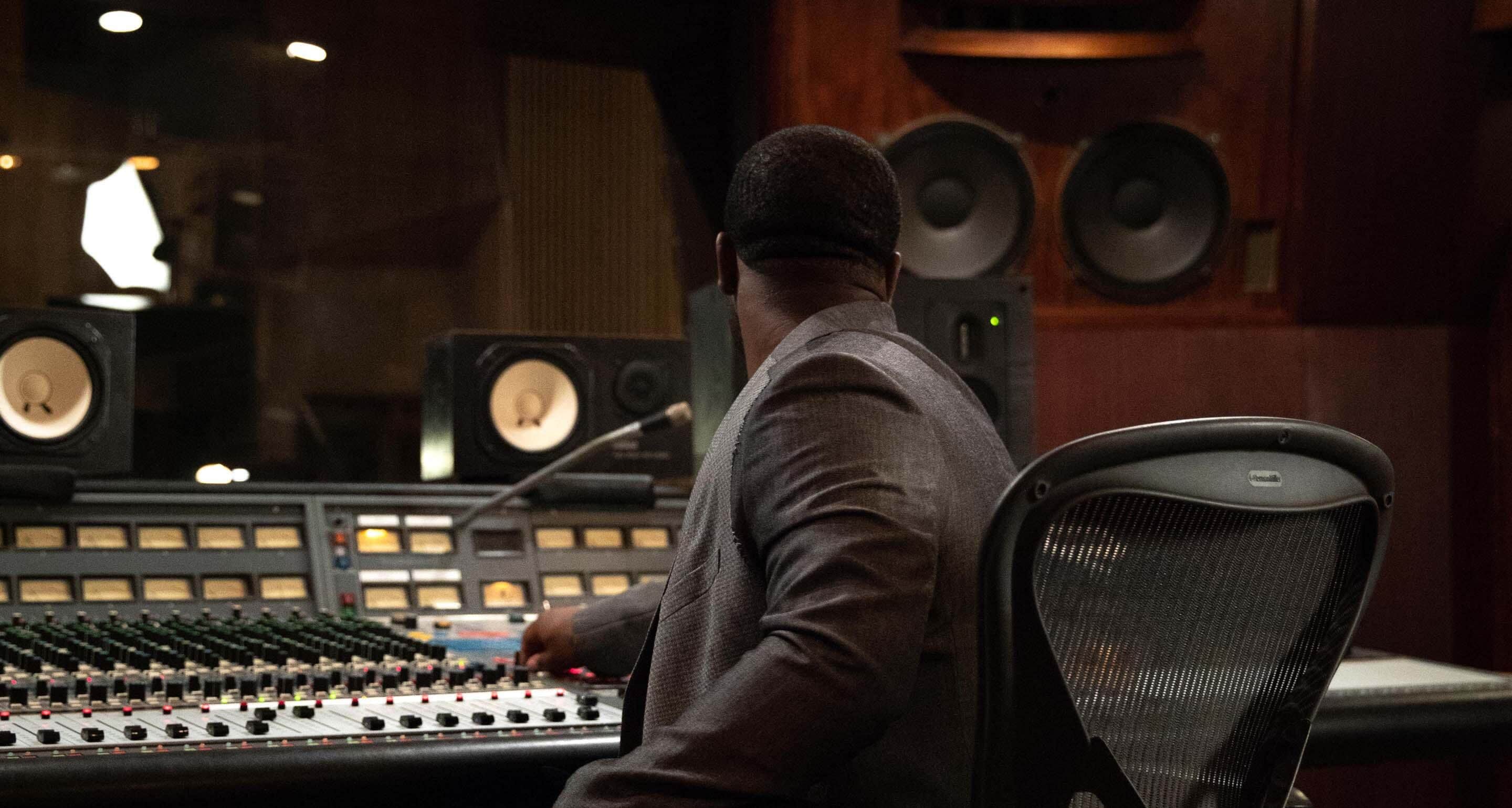 A$AP Ferg and Hennessy, mixing tracks in the sound studio.