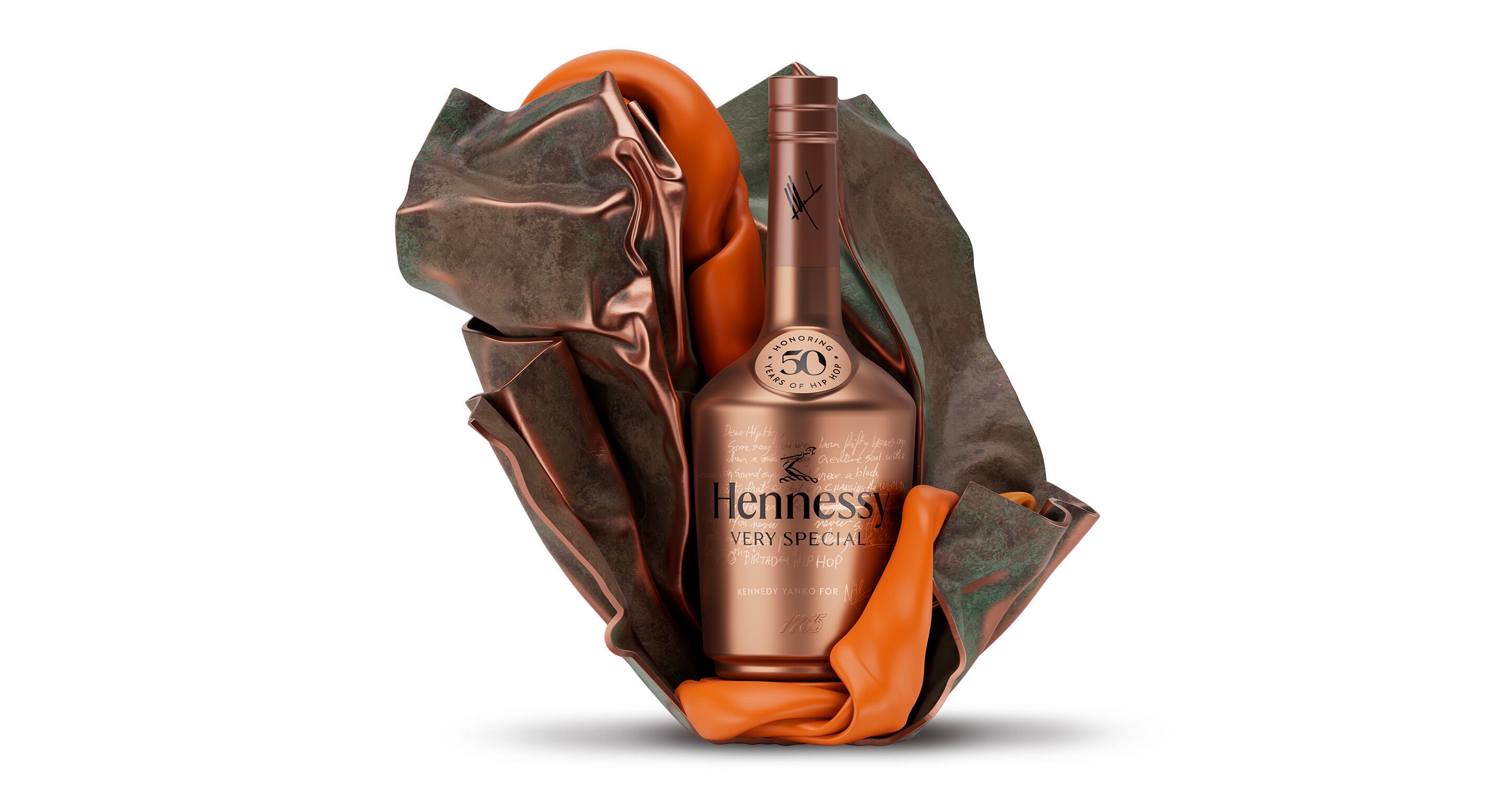 Limited Edition Hennessy bottle sitting in a glorifier by renowned artist Kennedy Yanko