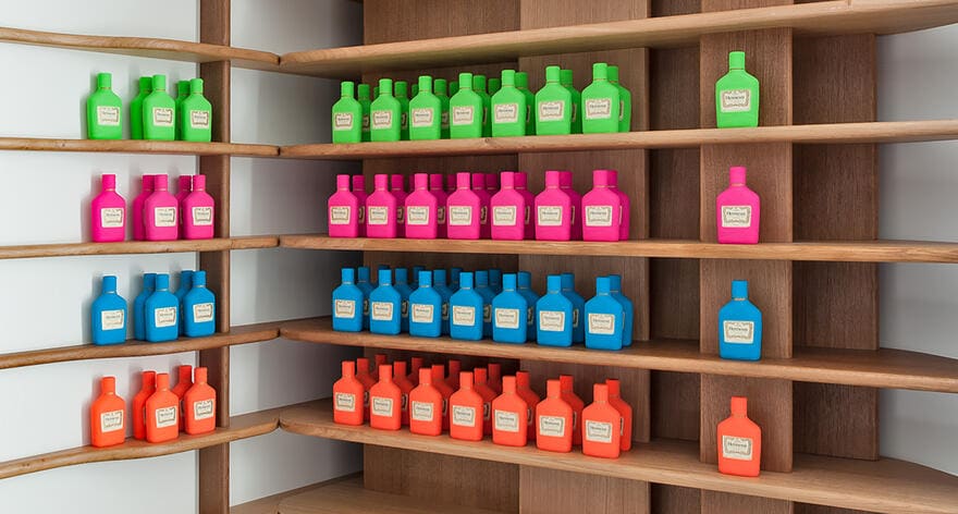 Colourful flasks of Hennessy V.S in the Hennessy Cognac Boutique